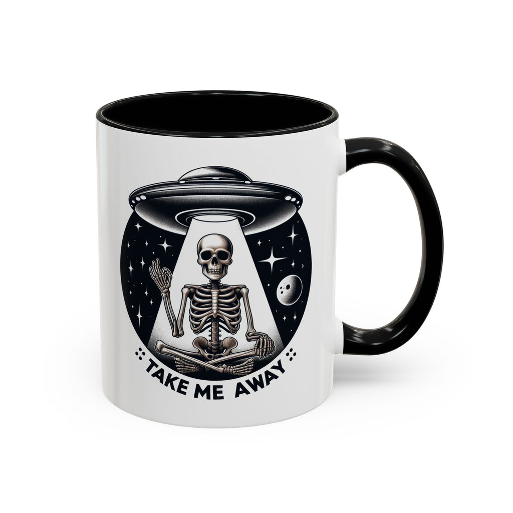 Alien-themed Coffee Mug: Take Me Away, Space Lover Gift, Skeleton Mug, Unique Drinkware for Sci-Fi Fans, Halloween Decor