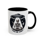 Alien-themed Coffee Mug: Take Me Away, Space Lover Gift, Skeleton Mug, Unique Drinkware for Sci-Fi Fans, Halloween Decor
