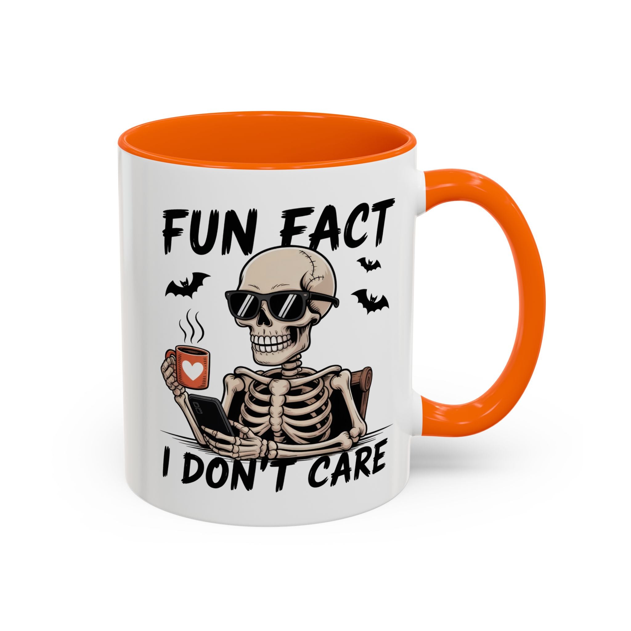 Fun Fact I Don’t Care Skull Coffee Mug — Halloween Accent Coffee Cup (11/15oz)