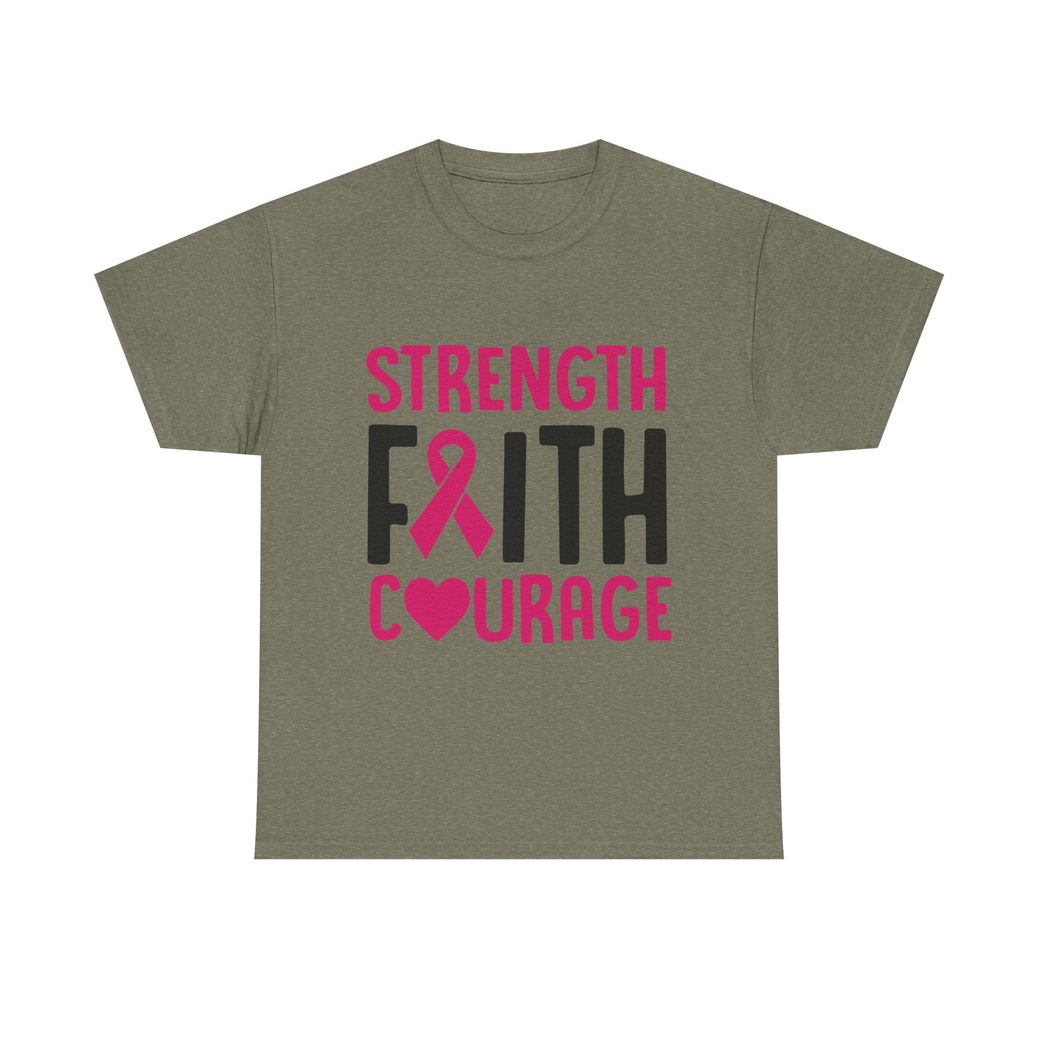 Supportive Statement Tee - Strength, Faith, Courage, Breast Cancer Awareness Shirt, Unisex Cotton Tee, Gift for Her, Inspirational Wear