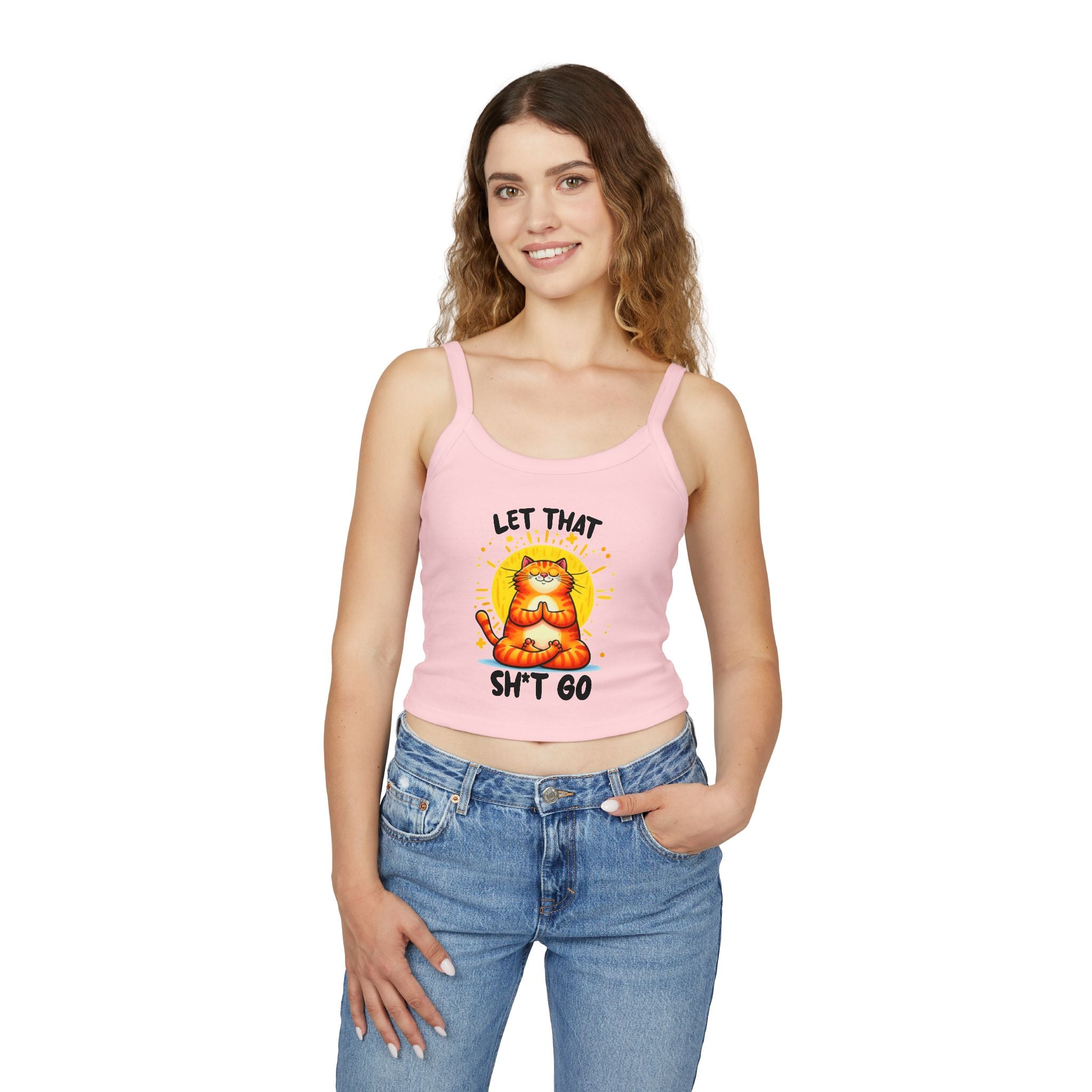 Funny Cat Women's Spaghetti Strap Tank Top - "Let That Sh*t Go" Design