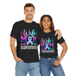 Wife Mom Survivor Tee, Unisex Heavy Cotton Tee, Cancer Awareness Shirt, Gift for Survivors, Inspirational Mom Shirt