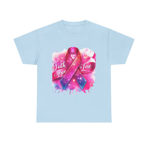 Faith, Hope, Love Tee - Unisex Heavy Cotton T-Shirt, Inspirational Shirt, Cancer Awareness Gift, Motivational Apparel, Stylish Everyday Wear