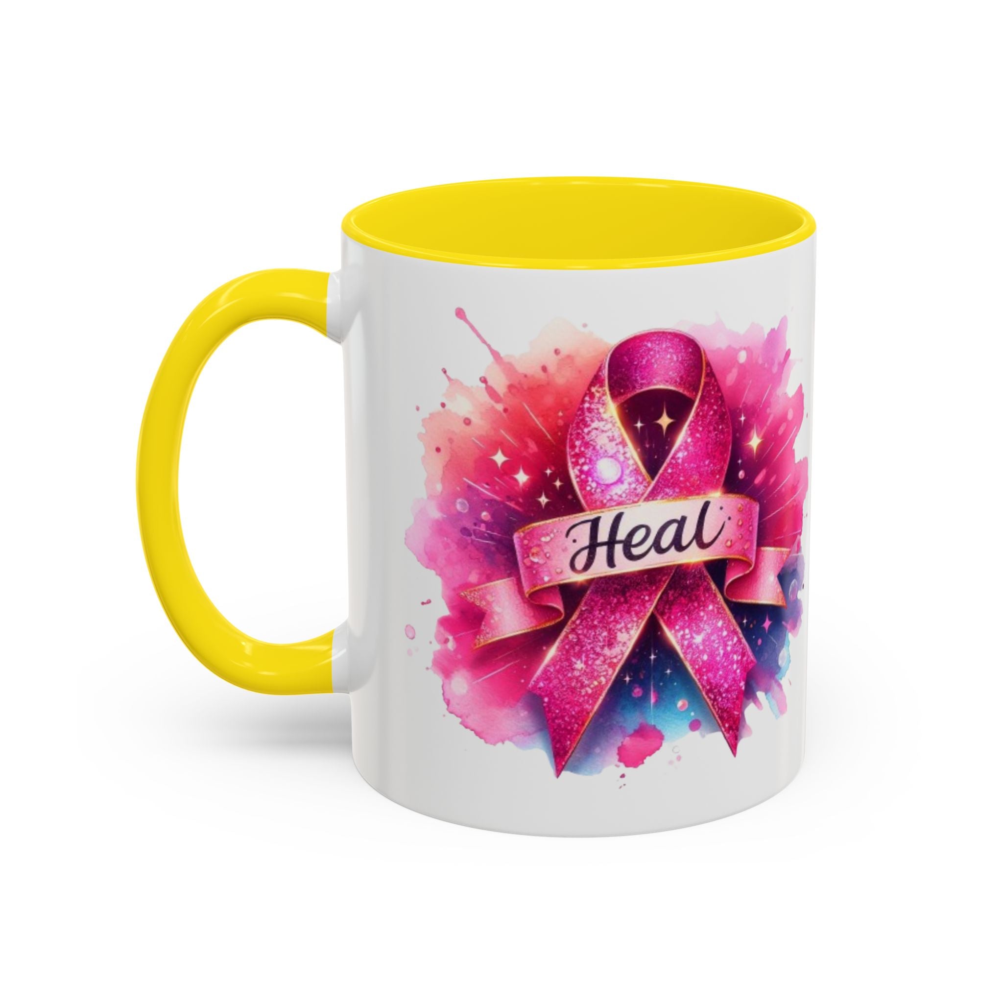 cancer awareness Inspirational Coffee Mug, Healing Ribbon Mug, Gift for Cancer Survivors, Motivational Drinkware, Support