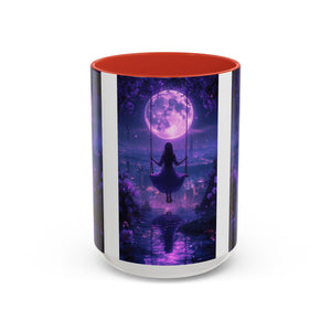anime Dreamy Moonlit Swing Accent Coffee Mug, Artistic Mug, Celestial Coffee Cup, Fantasy Beverage Holder, Gift for Dreamers