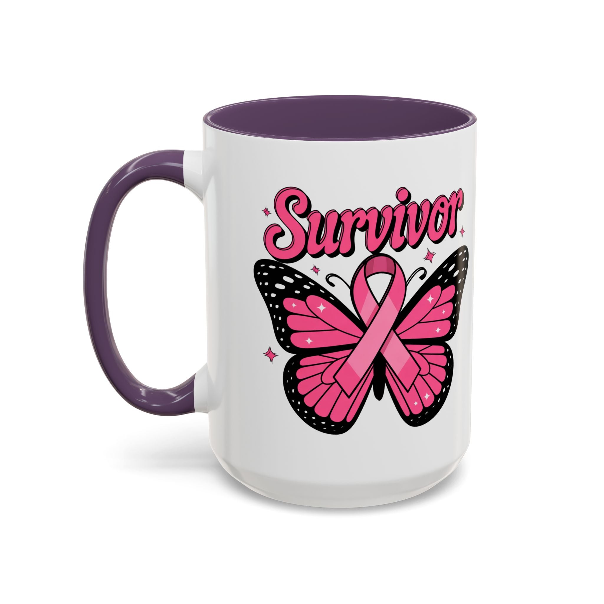 Survivor Butterfly Coffee Mug, Inspirational Gift, Pink Ribbon Mug, Breast Cancer Awareness, Empowerment Cup, Motivational Drinkware