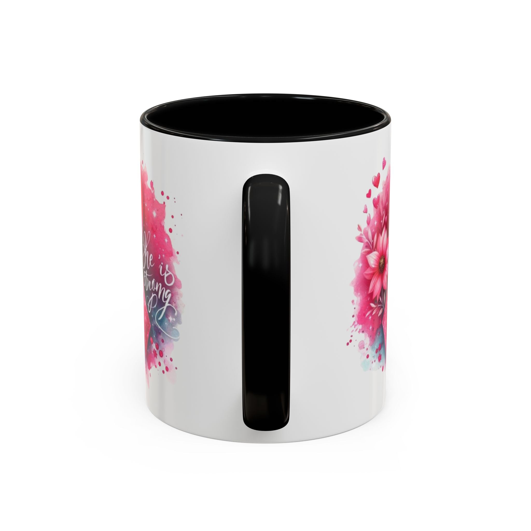 Breast Cancer Awareness Coffee Mug - Inspirational Gift, Motivational Drinkware, Supportive Cup, Pink Ribbon Design, She Is Strong