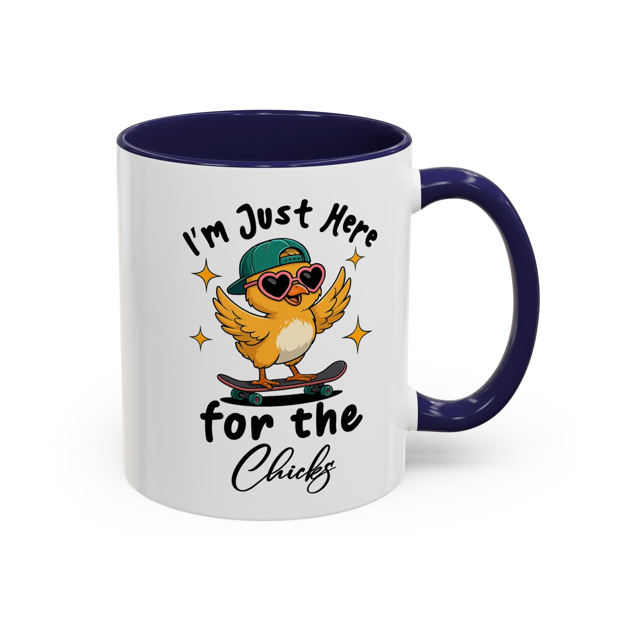 I'm Just Here for the Chicks Coffee Mug — Cute Skateboarding Chick Accent Mug