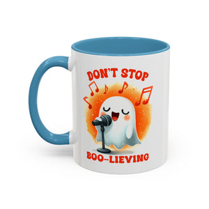 Ghost Coffee Mug, Perfect for Halloween, Fun Gift for Kids & Adults, Don't Stop Boo-lieving Mug, Caffeinated Spirits