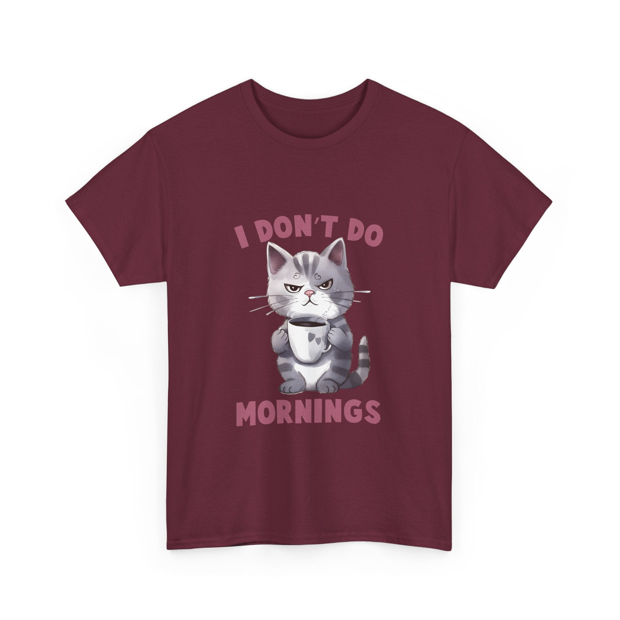 I Don't Do Mornings Cat Tee | Funny Unisex Cotton T-Shirt, Gift for Cat Lovers, Relaxed Fit Top, Cute Pet Owner Appreciation
