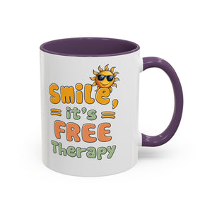 Smile It's Free Therapy Coffee Mug - Fun & Cheerful Accent Mugs for Brightening Your Day