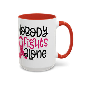 Inspirational Coffee Mug for Support - 'Nobody Fights Alone' | Breast Cancer Awareness Gift, Motivational Mug, Friendship Gift, Self-Care