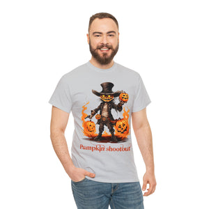 Halloween t shirt pumpkin western style shootout funny fall fun scary stocking stuffer for whole family  cotton tee
