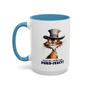 Funny Cat Coffee Mug - Purr-ivacy & Puppy Humor, Gifts for Cat Lovers, Home Office Accessories, Birthday, Pet Owner Mug