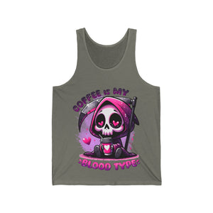 grim reaper coffee is my blood type Unisex Jersey Tank by the x m world