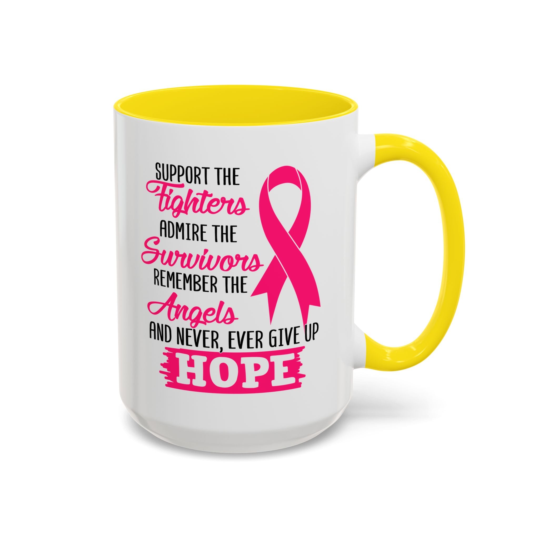 Inspirational Pink Ribbon Coffee Mug: Support Fighters, Admire Survivors, Celebrate Hope, Gift for Cancer Awareness, Motivational Mug