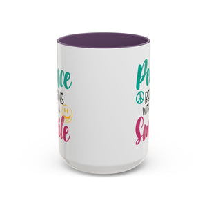 Inspirational Peace Coffee Mug - "Peace Begins with a Smile" - 11oz & 15oz