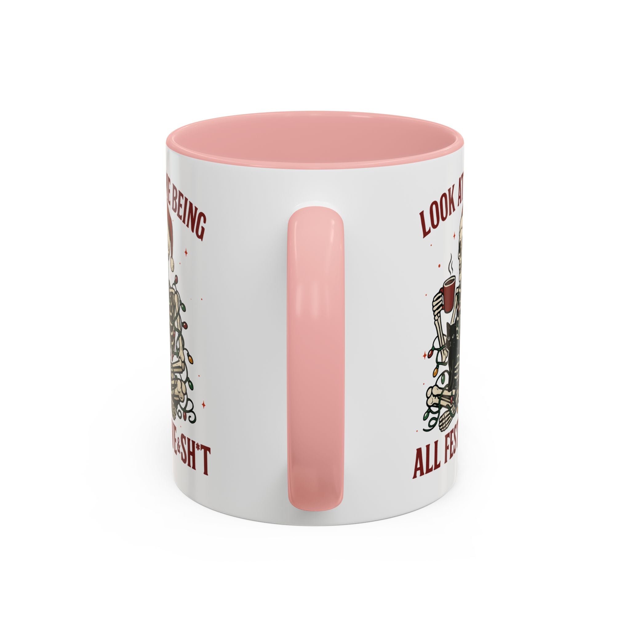 Festive Skeleton Coffee Mug, Unique Holiday Gift, Halloween Decor, Cat Lover's Mug, Funny Gift for Friends