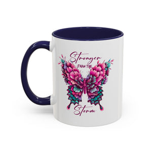 Stronger Than The Storm Accent Coffee Mug - Inspirational Butterfly Design