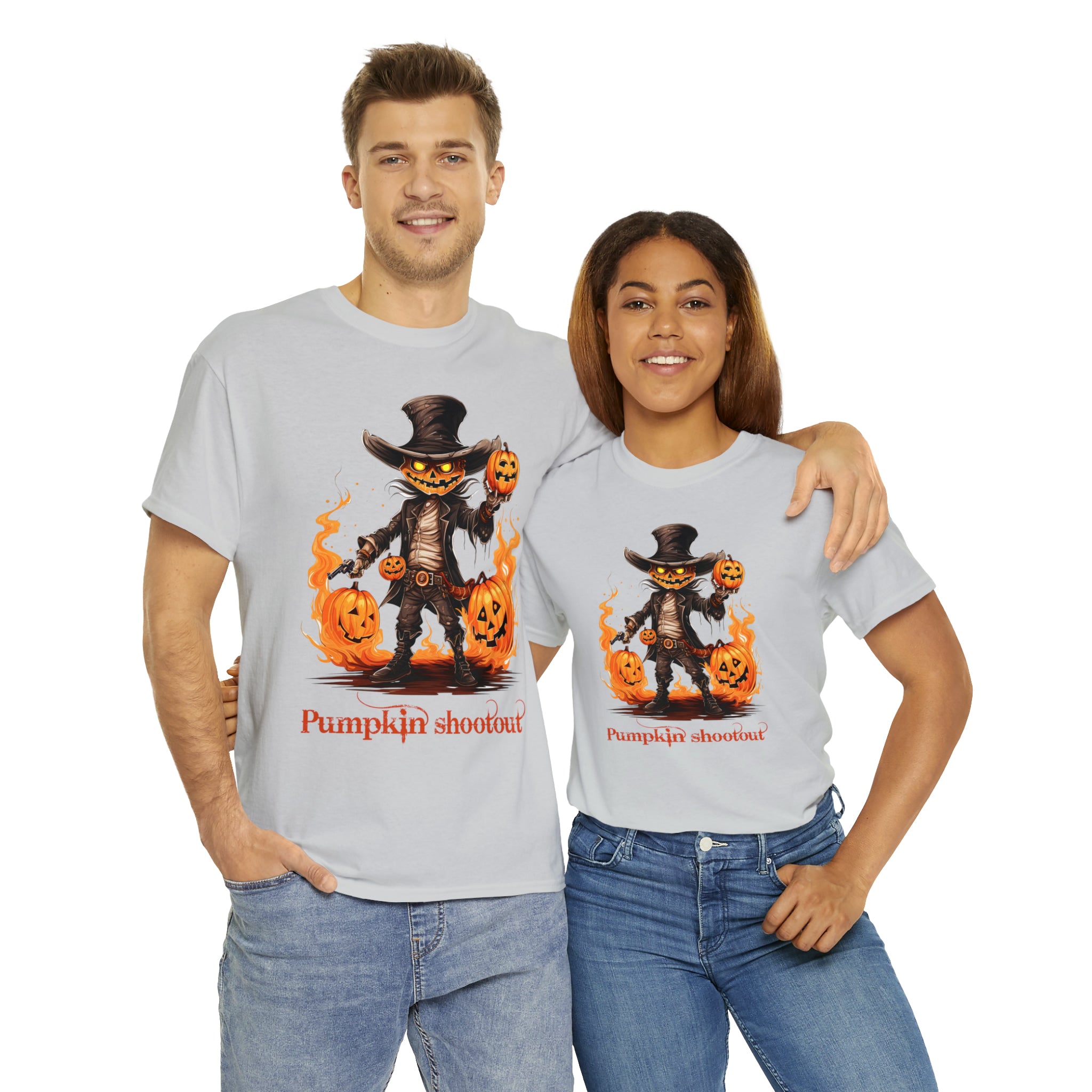 Halloween t shirt pumpkin western style shootout funny fall fun scary stocking stuffer for whole family  cotton tee