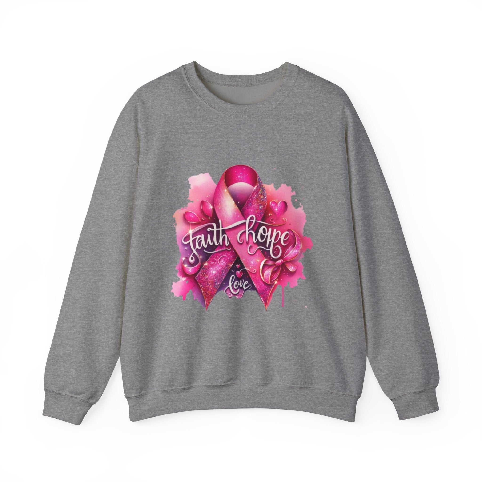 Breast Cancer Awareness Sweatshirt, Faith Hope Love Crewneck, Comfort Fashion, Supportive Gift for Her, Pink Ribbon Apparel