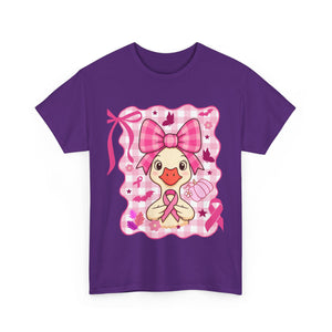 Cute Pink Ribbon Duck Tee, Breast Cancer Awareness Shirt, Funny Unisex Cotton T-Shirt, Gift for Her, Cute Animal Apparel