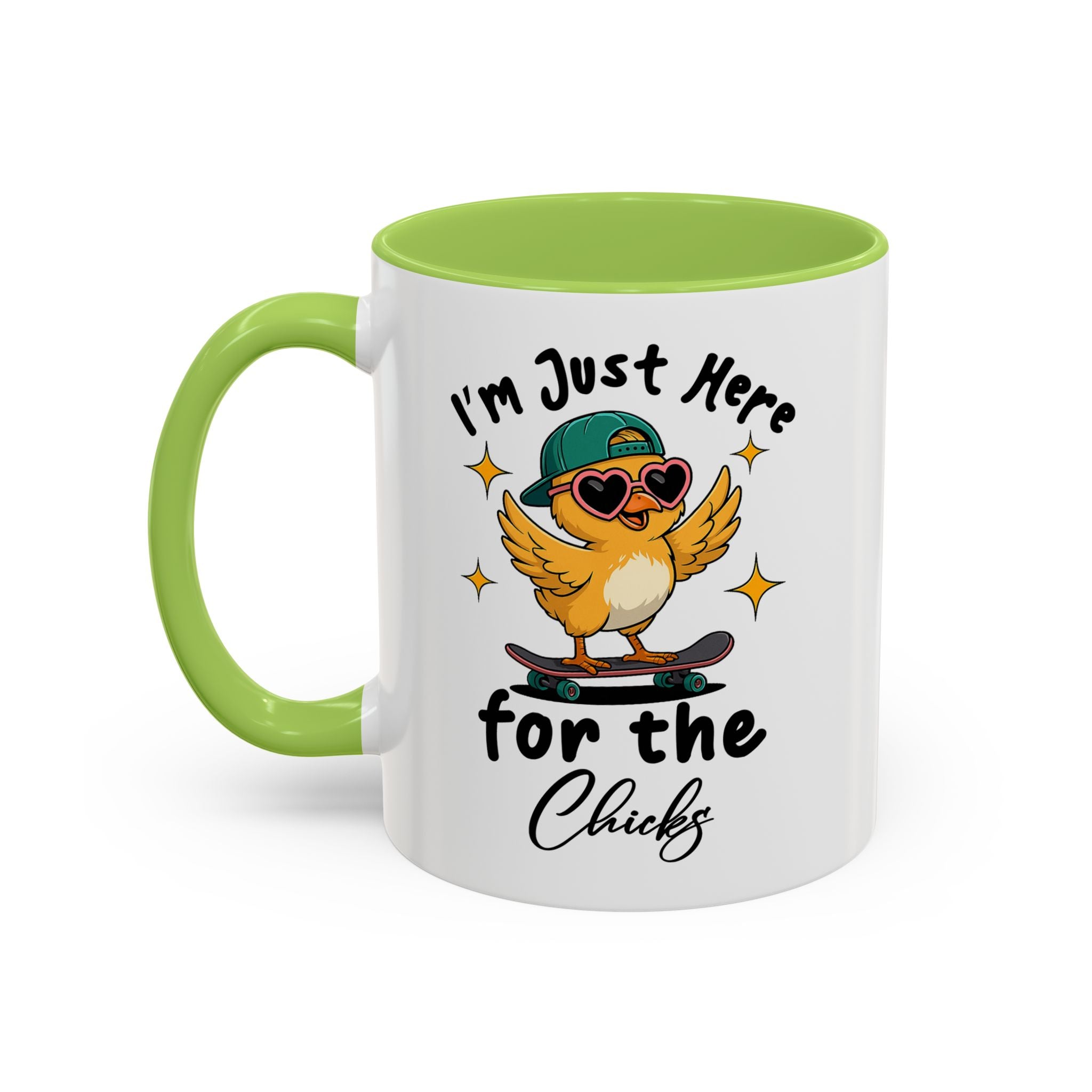 I'm Just Here for the Chicks Coffee Mug — Cute Skateboarding Chick Accent Mug