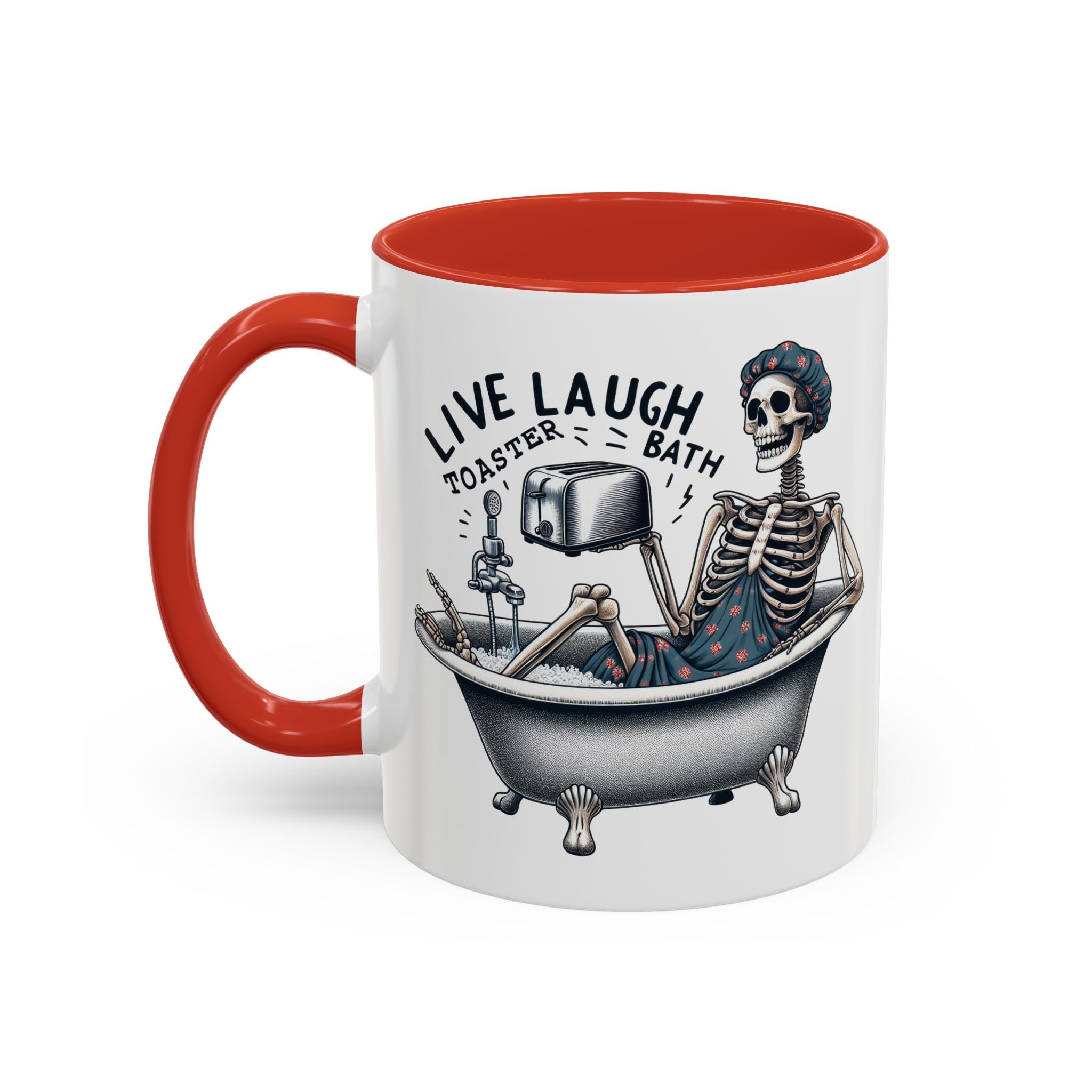 Skeleton Bath Time Coffee Mug, Live Laugh Roast & Relax Skeleton Mug, Funny Gift for Halloween, Quirky Kitchen Decor, Unique Coffee Cup