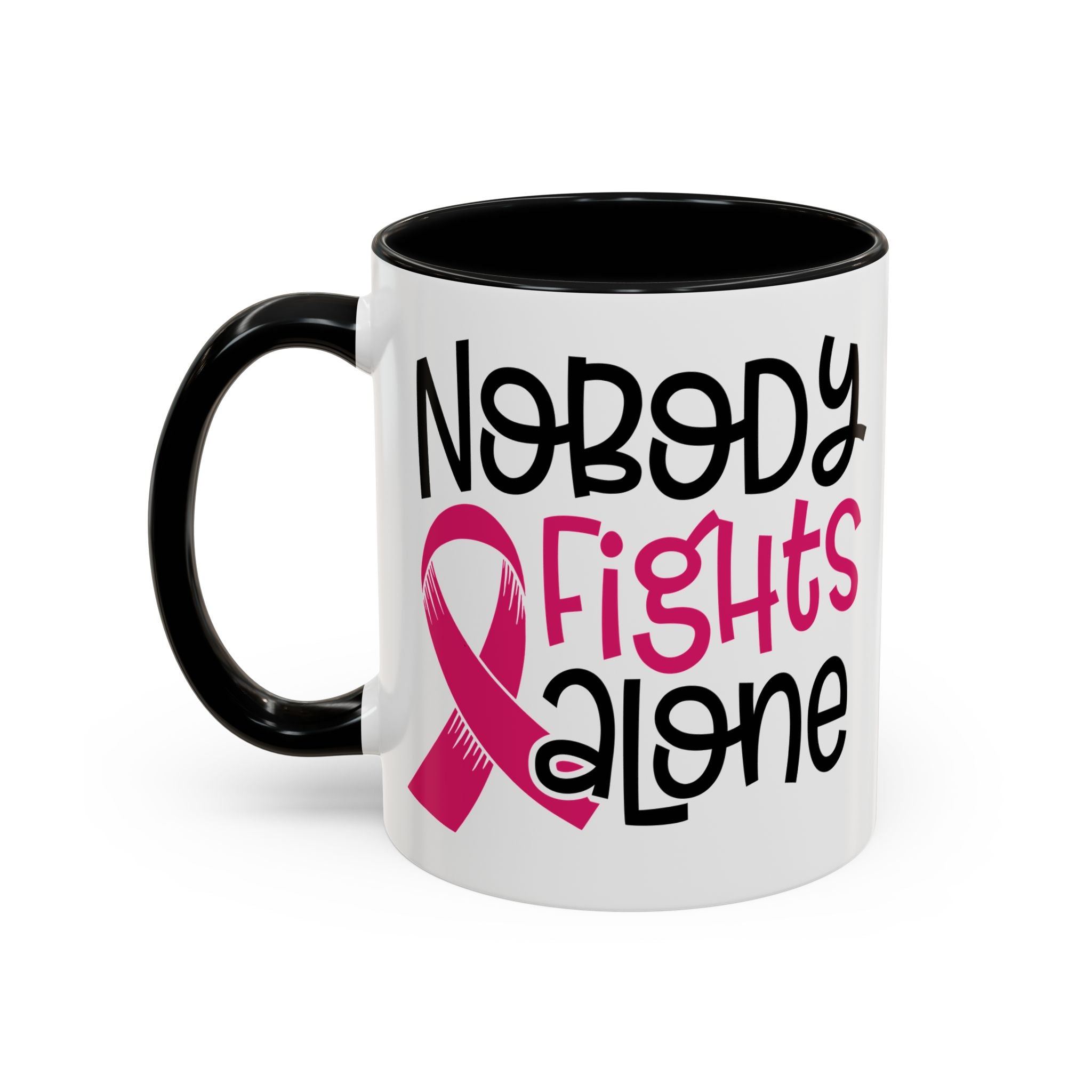 Inspirational Coffee Mug for Support - 'Nobody Fights Alone' | Breast Cancer Awareness Gift, Motivational Mug, Friendship Gift, Self-Care