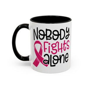 Inspirational Coffee Mug for Support - 'Nobody Fights Alone' | Breast Cancer Awareness Gift, Motivational Mug, Friendship Gift, Self-Care