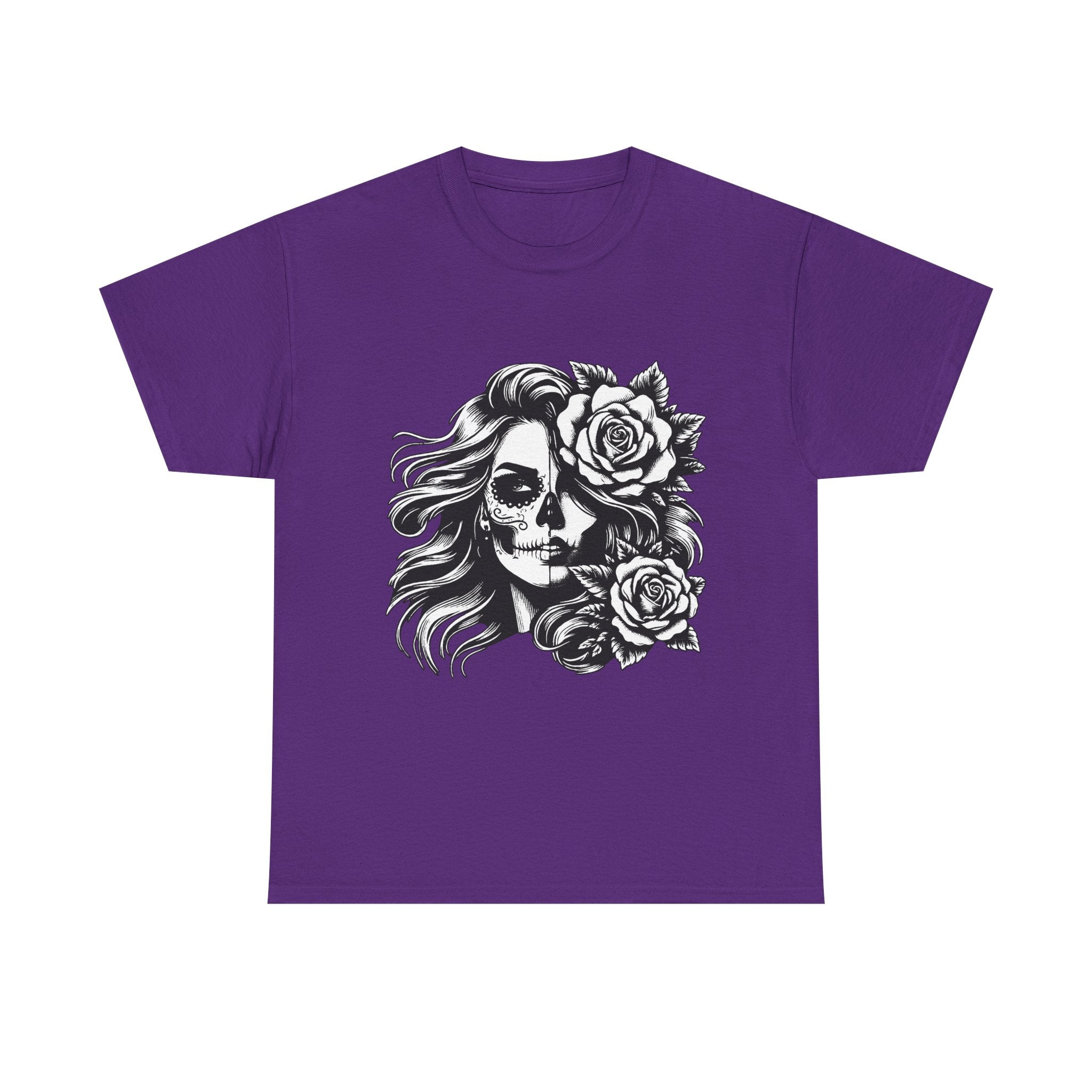 Skull & Rose Unisex Heavy Cotton Tee - Edgy Floral Graphic T-Shirt