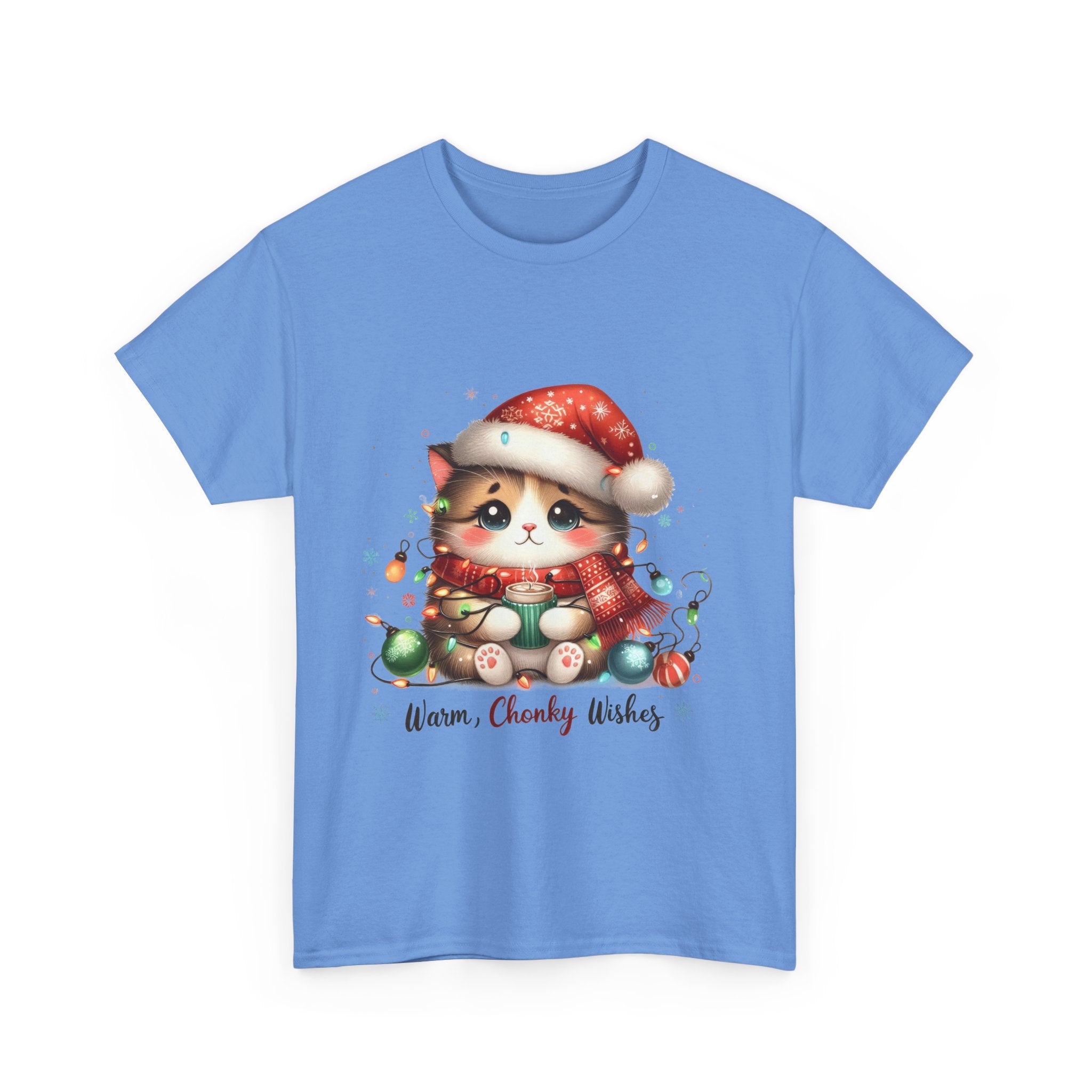 Cute Christmas Cat Tee - Unisex Heavy Cotton Tee, Holiday Gift, Cozy Wear, Festive Apparel, Gift for Cat Lovers