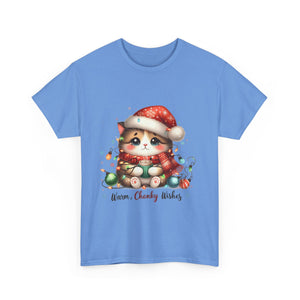 Cute Christmas Cat Tee - Unisex Heavy Cotton Tee, Holiday Gift, Cozy Wear, Festive Apparel, Gift for Cat Lovers