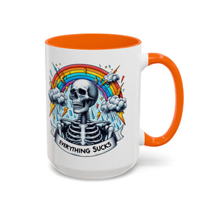 Everything Sucks Skeleton Coffee Mug | 11oz 15oz | Unique Gift for Coffee Lovers, Goth Home Décor, Quirky Humor Mug, Dark Aesthetic