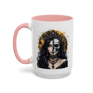 Gothic Art Accent Mug - Artistic Skull & Lady Design, Unique Coffee Cup for Halloween, Gift for Her, Decorative Kitchenware, Dark Aesthetic