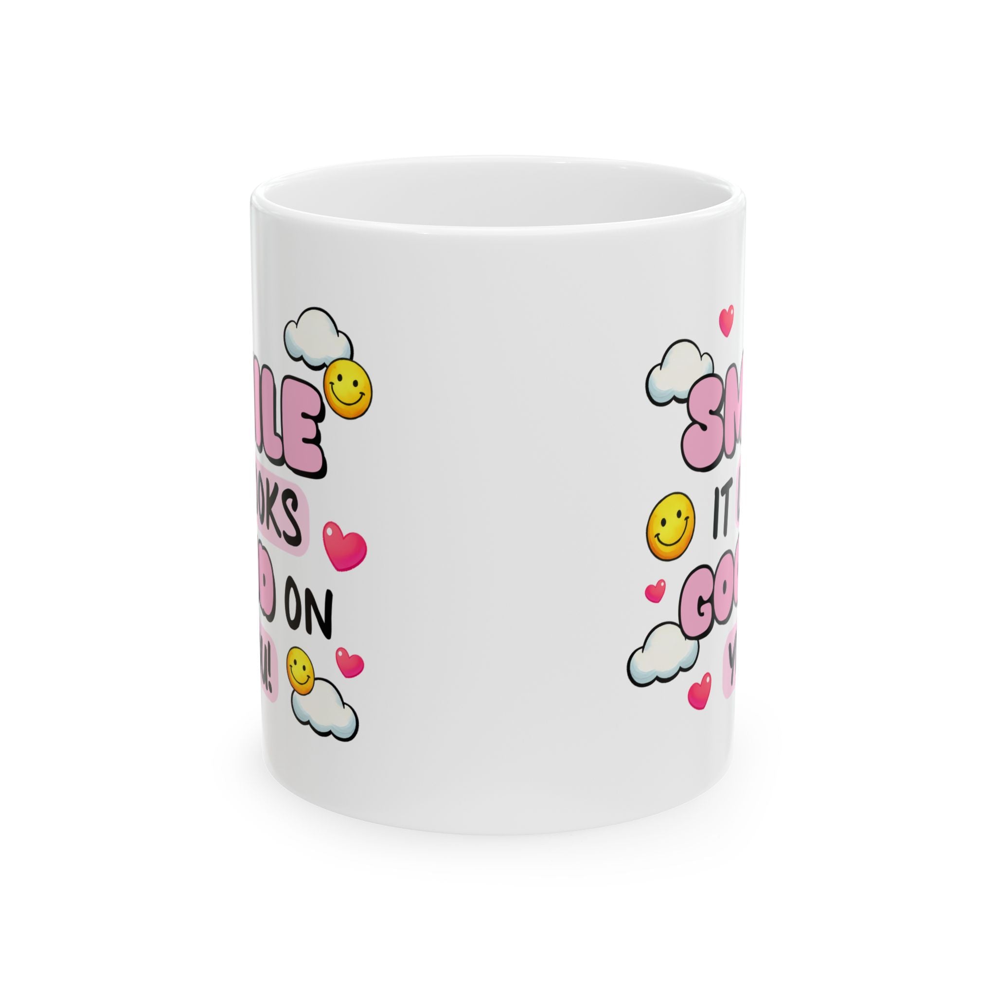 Ceramic Mug with Positive Vibes, Smile It's Good on You, Gift for Friends, Happy Mug for Coffee Lovers, Cute Cup for Everyday Use, [...]