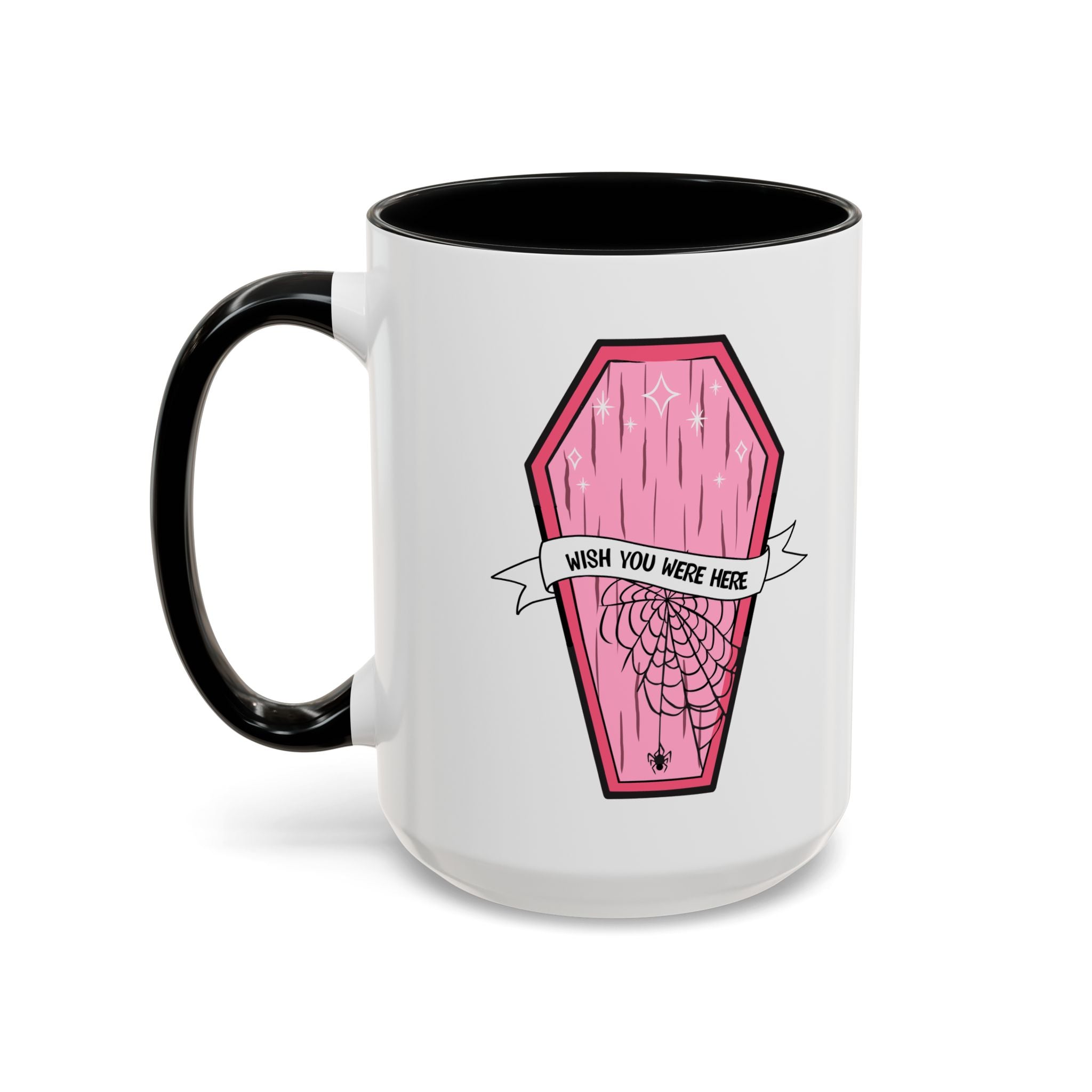 Pink Coffin Coffee Mug – "Wish You Were Here" Gothic Cute Tea Mug