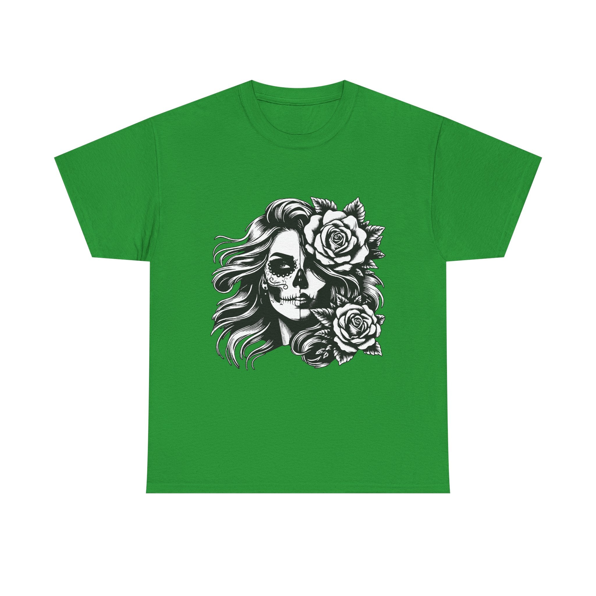 Skull & Rose Unisex Heavy Cotton Tee - Edgy Floral Graphic T-Shirt