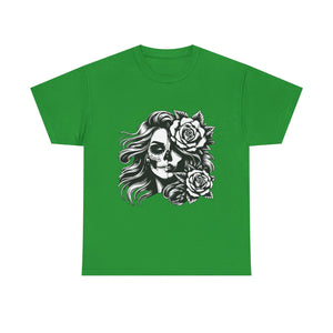 Skull & Rose Unisex Heavy Cotton Tee - Edgy Floral Graphic T-Shirt