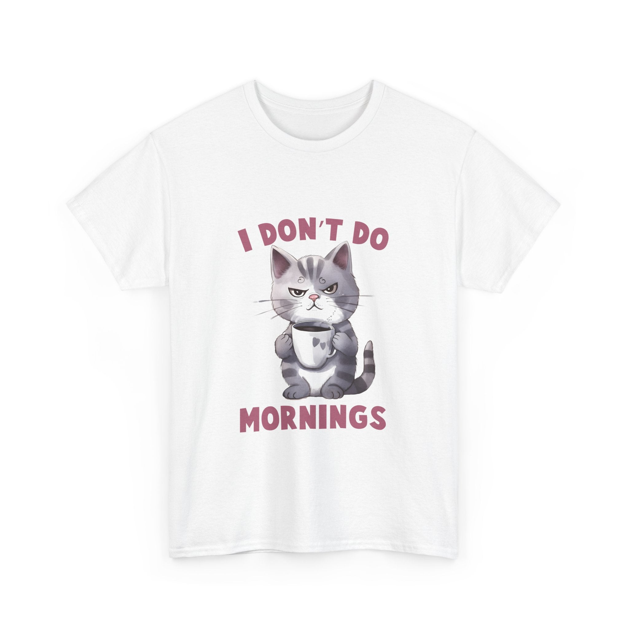 I Don't Do Mornings Cat Tee | Funny Unisex Cotton T-Shirt, Gift for Cat Lovers, Relaxed Fit Top, Cute Pet Owner Appreciation