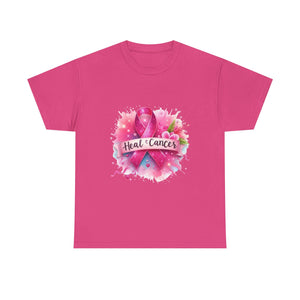 Breast Cancer Awareness Tee, Heal Cancer Cotton Shirt, Unisex Supportive T-Shirt, Gift for Survivor, Pink Ribbon Shirt