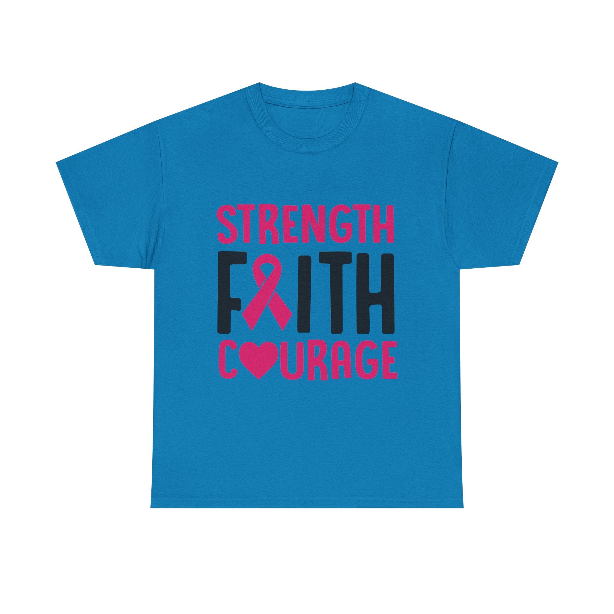 Supportive Statement Tee - Strength, Faith, Courage, Breast Cancer Awareness Shirt, Unisex Cotton Tee, Gift for Her, Inspirational Wear