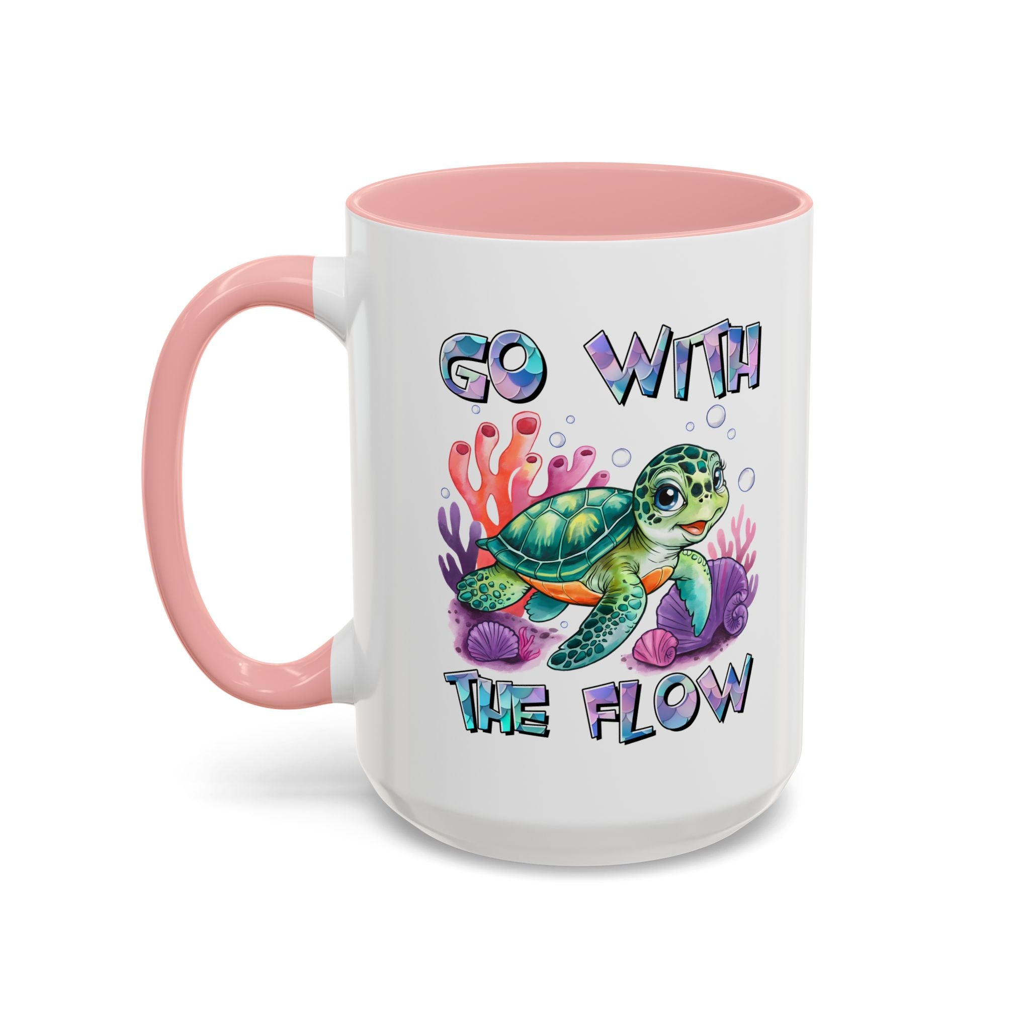 Ocean-Inspired Accent Coffee Mug - 'Go With The Flow' Design turtle