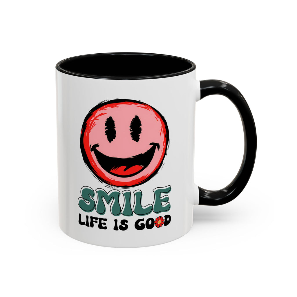 Smiley Face Accent Coffee Mug - "Smile, Life is Good" - 11oz & 15oz