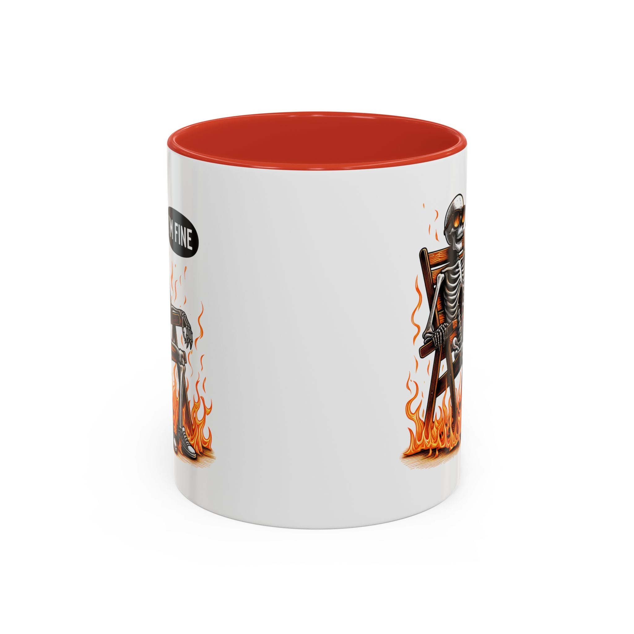 Funny I'M fine  Skeleton on fire Coffee Mug - Humor Gift for Halloween, Coffee Lovers,  Decor, Gag Gift, 11-15oz Accent Mug