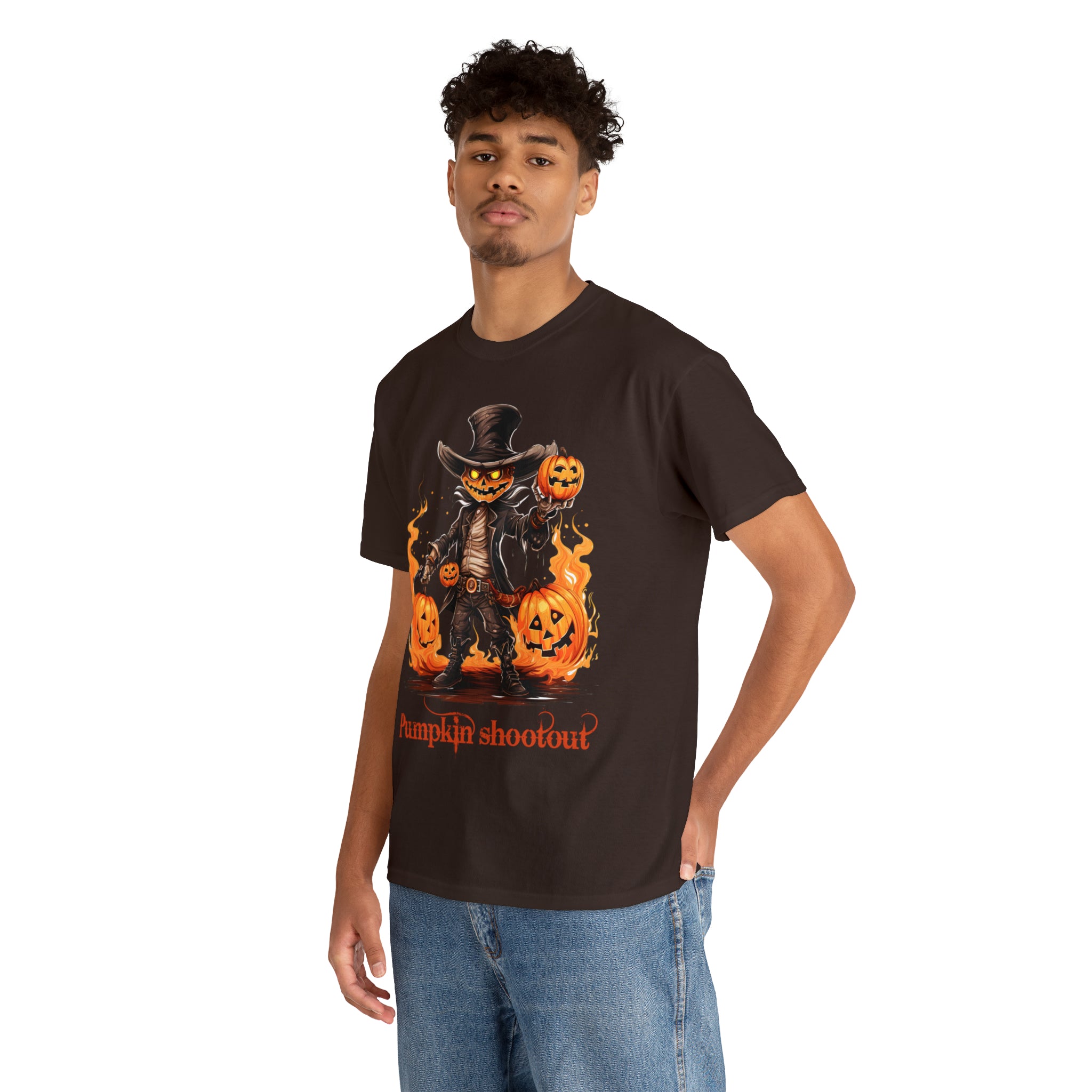 Halloween t shirt pumpkin western style shootout funny fall fun scary stocking stuffer for whole family  cotton tee