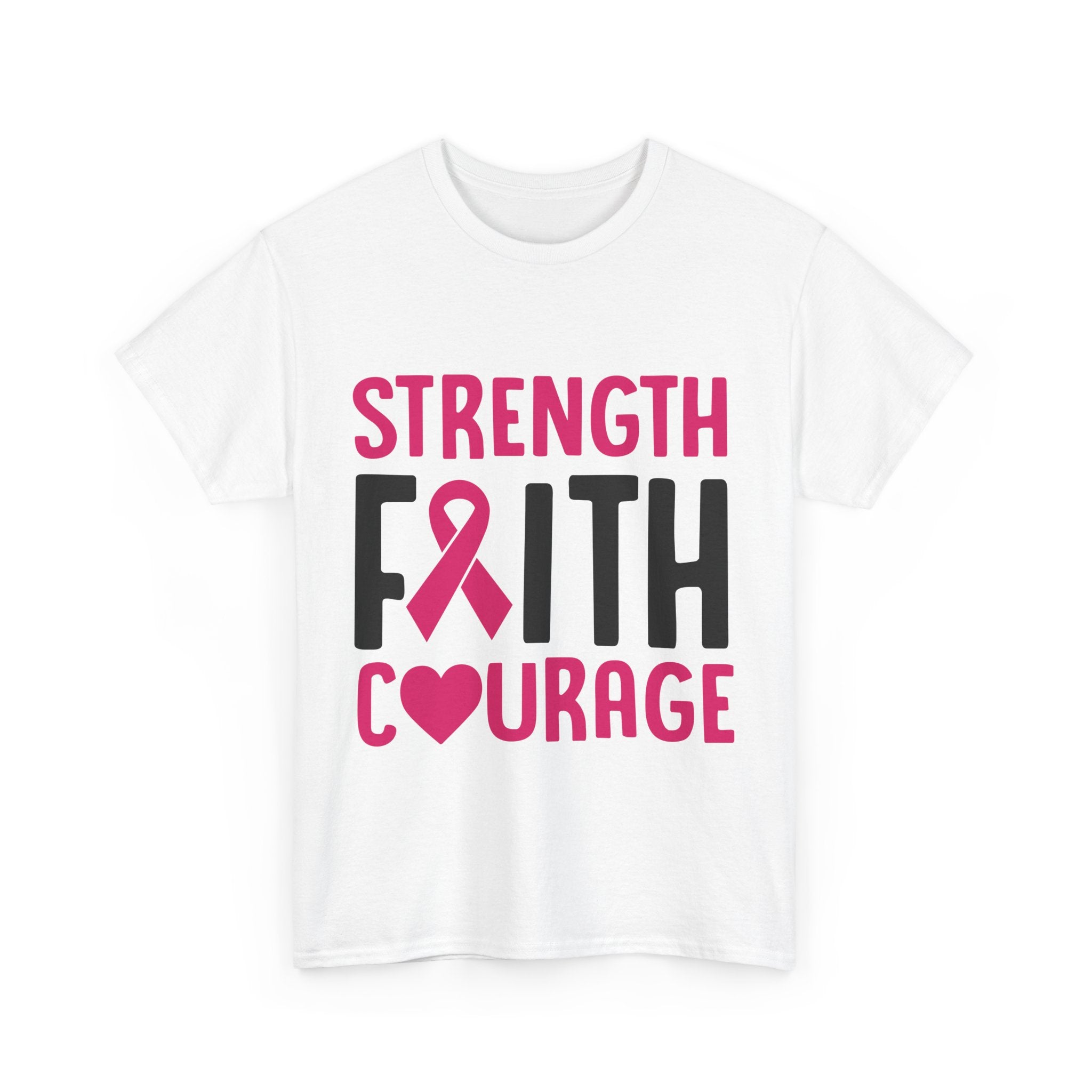 Supportive Statement Tee - Strength, Faith, Courage, Breast Cancer Awareness Shirt, Unisex Cotton Tee, Gift for Her, Inspirational Wear
