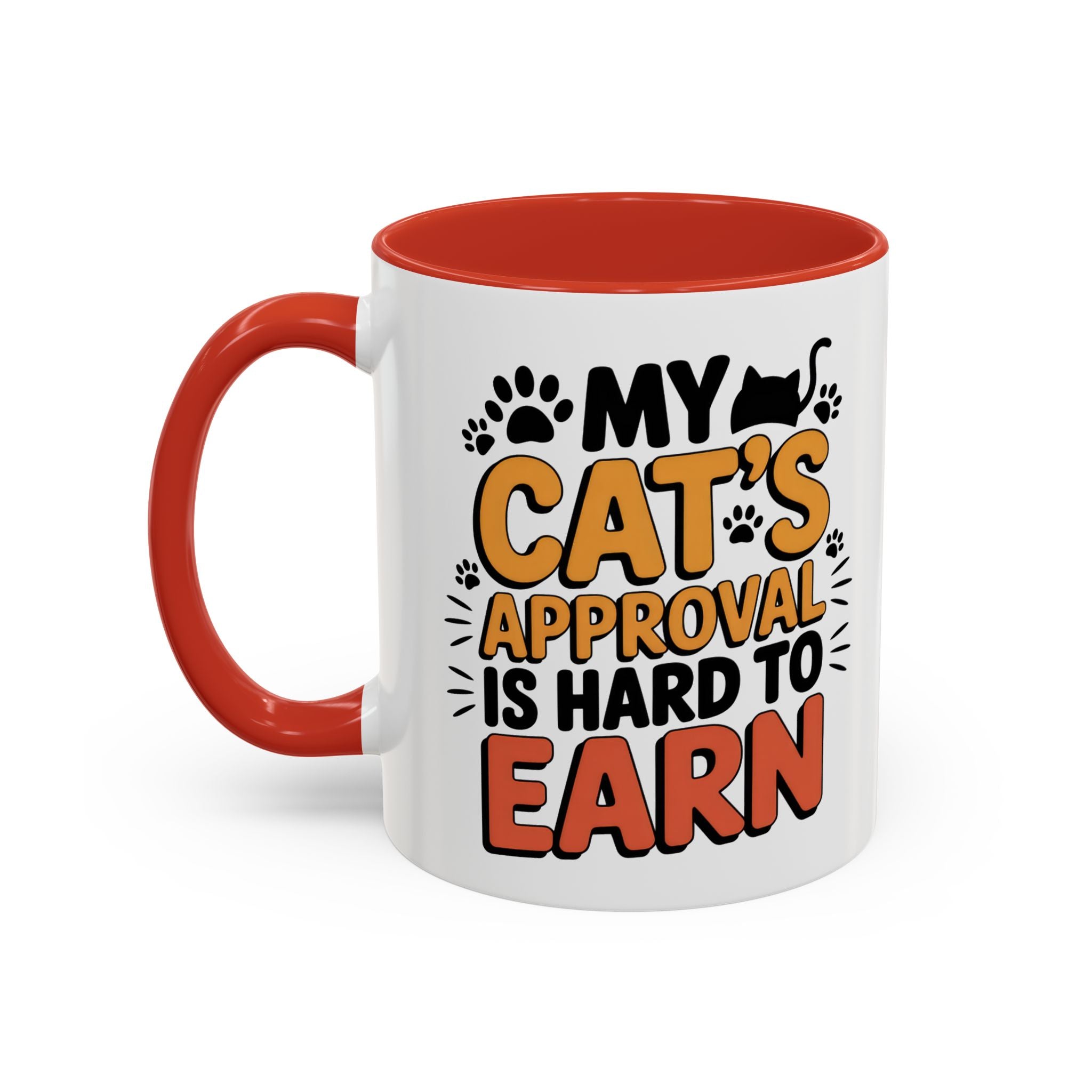 Cat Lover Coffee Mug — "My Cat's Approval Is Hard to Earn" Accent Ceramic Mug
