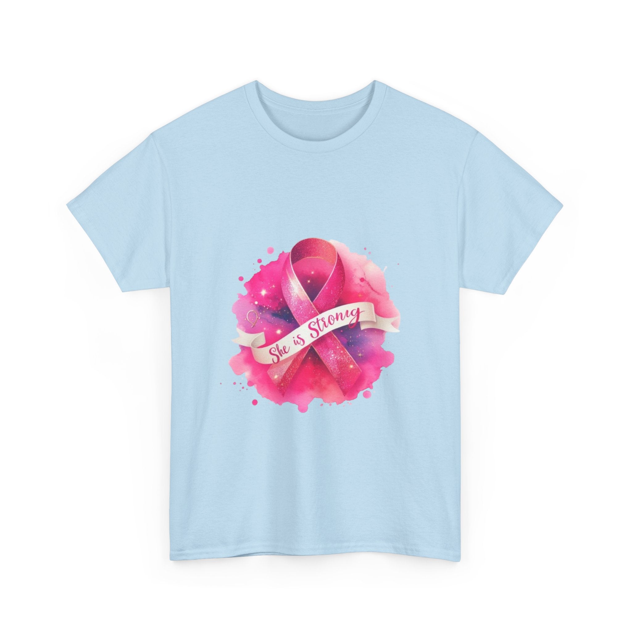 Empowering Cancer Awareness Tee - She is Strong, Support Shirt, Gift for Survivors, Pink Ribbon Apparel, Breast Cancer Awareness