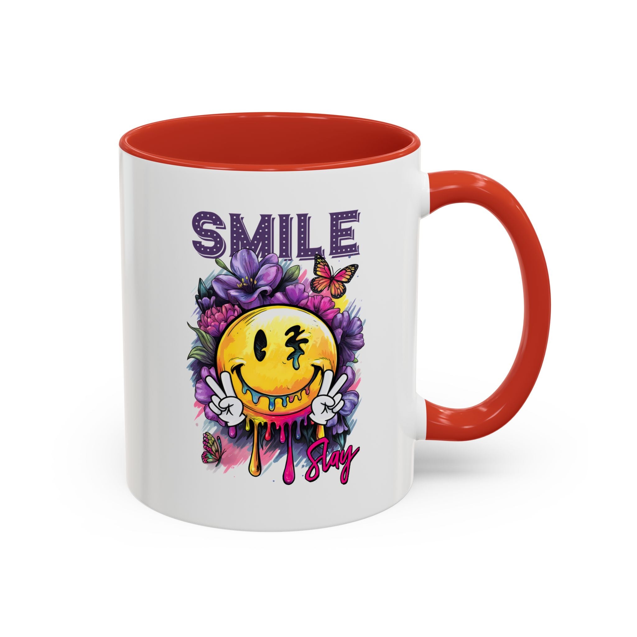 Smile Stay Accent Coffee Mug - Vibrant Floral Design for Positive Vibes